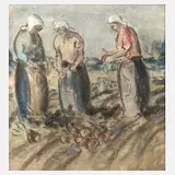 Anton Richter, Bei der Feldarbeit, Pastellkreiden auf Papier