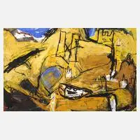Gerd Mackensen, "Thüringer Land mit Tierschädel", 1993, Acryl auf festem Papier