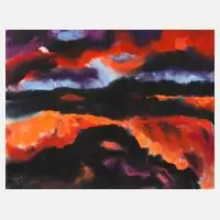 Lothar Malskat, Expressive Abendstimmung, Aquarell auf Bütten
