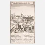 Matthäus Merian, Erstürmung der Pleißenburg Leipzig, Kupferstich auf Bütten aus Matthäus Merians des Älteren "Theatrum Europaeum" von 1643