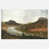 G. Balzer, Das Elbtal bei Königstein, Öl auf Karton
