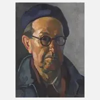 Curt Großpietsch, Selbst mit Baskenmütze, Öl auf Leinwand