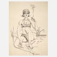 Curt Großpietsch, Am Strand, Tuschefeder auf festem Papier