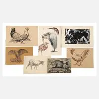 Curt Großpietsch, Konvolut Tierdarstellungen, Aquarell