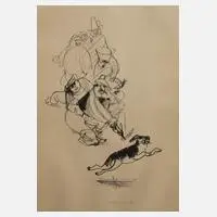 Josef Hegenbarth, "Die sieben Schwaben", Kreidelithographie