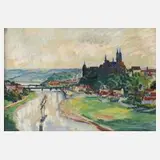 Alfred Hofmann-Stollberg, Ansicht Meißen, Pastellzeichnung mit flirrendem Strich auf Karton