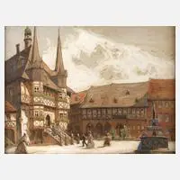 Rudolf Poeschmann, "Marktplatz Wernigerode a. Harz", Mischtechnik