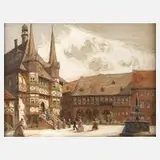 Rudolf Poeschmann, "Marktplatz Wernigerode a. Harz", Mischtechnik