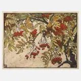 Elisabeth von Schulz, Vogelbeeren, Farbholzschnitt auf Japanpapier mit Strohanteil