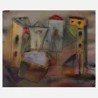 Albert Hennig, Abstrakte Häuser, Aquarell auf Aquarellkarton