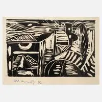 Albert Hennig, Komposition, Holzschnitt in Schwarz auf Papier