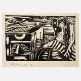 Albert Hennig, Komposition, Holzschnitt in Schwarz auf Papier