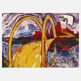 T. M. Rotschönberg, "Brücke bei Dresden", Farblinolschnitt mit pastosem Farbauftrag
