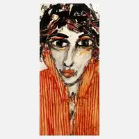 Jean Schmiedel, Frau mit rotgestreifter Bluse, Öl auf Leinwand und Spannrahmen