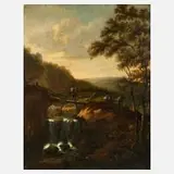 Ruisdael, Wanderer in Gebirge, Öl auf alter Holzplatte