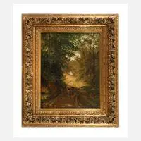 Fritz Ebel, Hirtin mit Kuh im Wald, 1863, Öl auf Leinwand