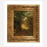 Fritz Ebel, Hirtin mit Kuh im Wald, 1863, Öl auf Leinwand