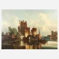 J. C. Gessnitzer, Niederländischer Hafen, Öl auf Leinwand
