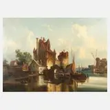 J. C. Gessnitzer, Niederländischer Hafen, Öl auf Leinwand