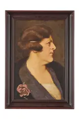 Z rodiny Ursíny (Dáma s ružou z profilu) by Milan Thomka Mitrovský, 1926, Olej na kartóne, sold Jun 2022