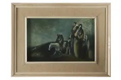 Utečenci (Rodina) by Vincent Hložník, Okolo 1945, Olej na kartóne, sold Jun 2022