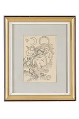 Anjeli so zajačikmi (ilustrácia) by Martin Benka, Okolo 1945, Tuš na papieri, sold Dec 2021