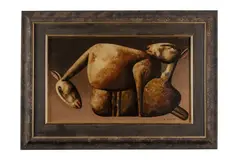 Rudolf Krivoš, Dve ovce II, 1985, Olej, kombinovaná technika na preglejke