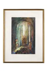 Janko Alexy, V kostole, 1944, Pastel na papieri