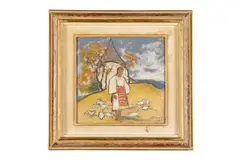 Palugyay Zolo, Žena s húskami, 1930, Pastel na kartóne