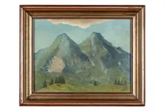 Mikuláš Galanda, Pohľad na Belanské Alpy (Tatry) (Ždiarska vidla a Havran), 1936, Olej na preglejke