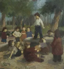 Ladislav Čemický, Detská hra, 1955, Olej na dreve