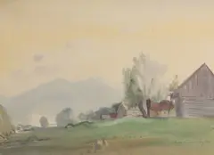 Ladislav Čemický, Za humnom, 1958, Akvarel na papieri