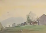 Ladislav Čemický, Za humnom, 1958, Akvarel na papieri