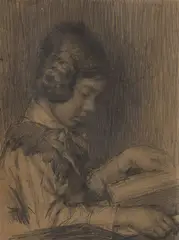 Július Jakoby, Čítajúce dievčatko, Okolo 1935, Ceruza na papieri