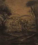 Eugen Krón, Ľudia a kôň, 1921, Cruza na papieri