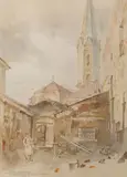 Ľudovít Feld, Dvor domu Barkóczyovcov v Košiciach, 1962, Akvarel na papieri