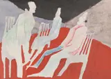 Tri sediace postavy by Milan Paštéka, Okolo 1975, Akvarel na papieri, sold Jun 2020