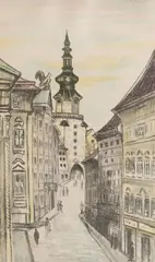 Matilda Čechová, Michalská brána, 1972, Litografia na papieri