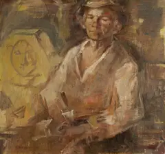 Mária Medvecká, Rezbár - včelár, 1978, Olej na plátne