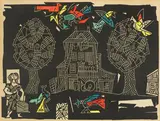 Ľudovít Fulla, Vtáčia krajina, 1961, Kolorovaný linoryt