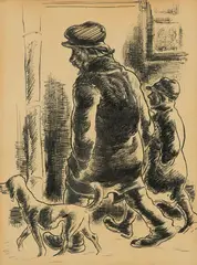 Koloman Sokol, Dvaja so psom, 1934, Kresba perom tušom na papieri