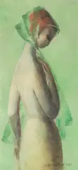 Edita Spannerová, Žena so zeleným závojom, 1965, Olej na kartóne