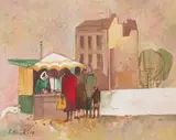 Ferdinand Hložník, Na nákupoch, 1959, Tempera, gvaš na papieri