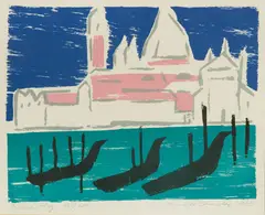 Benátky by Ernest Zmeták, 1960, Farebný drevorez na papieri, sold Mar 2020