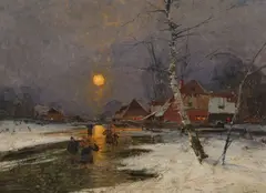 Johann Jungblut, Nemecká dedina v zime, Okolo 1900, Olej na plátne