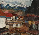 František Záleský, Dedina pod horami, Okolo 1940, Olej na preglejke
