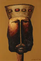 Staroslovienske knieža by Rudolf Krivoš, 1986, Olej, kombinácia techník na dreve, sold Dec 2019