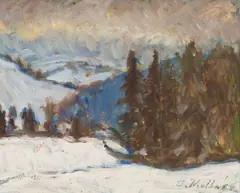Zima by Jozef Kollár, Okolo 1970, Olej na kartóne, sold Dec 2019
