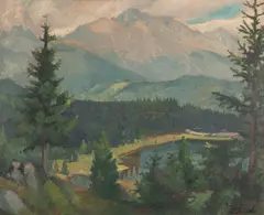 Géza Angyal, Vysoké Tatry (Končistá od Nového Štrbského plesa), Okolo 1940, Olej na lepenke