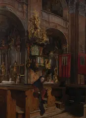 Johann Hamza, V kostole, Okolo 1890, Olej na dreve